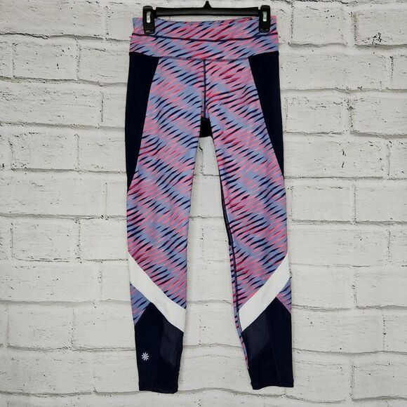 Athleta Electra Sonar 7/8 Length Pink Blue Stretch Leggings Women's Size S - Picture 1 of 11